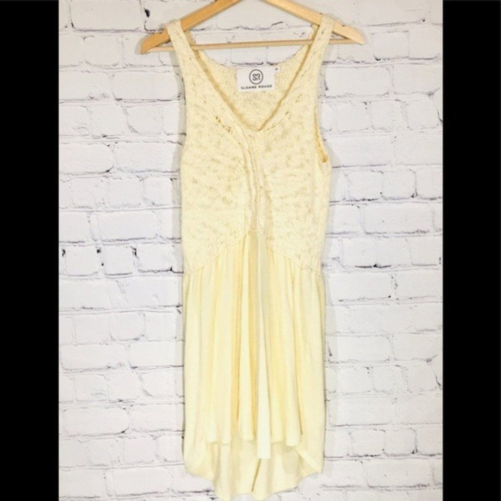 SLOAN ROUGE Cream Sleeveless Boho Tunic Knit Sweater Top Womens XSMALL EUC